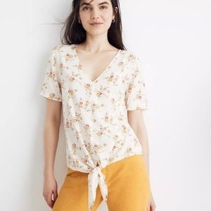 Madewell cream and floral tie front blouse
